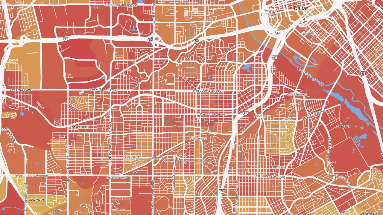 Oak Cliff, Dallas, TX Map of Vehicle Theft Rates