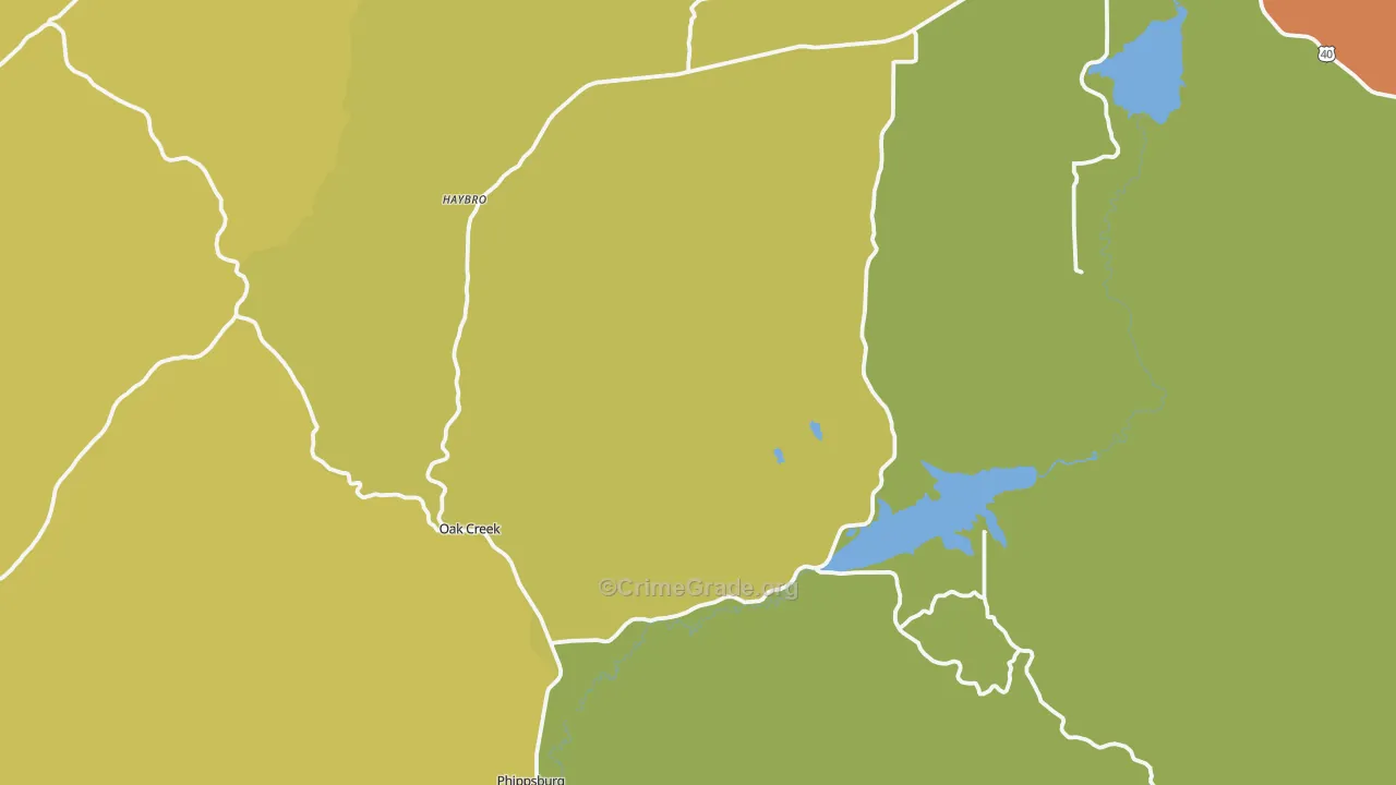 Oak Creek, CO Map of Vehicle Theft Rates