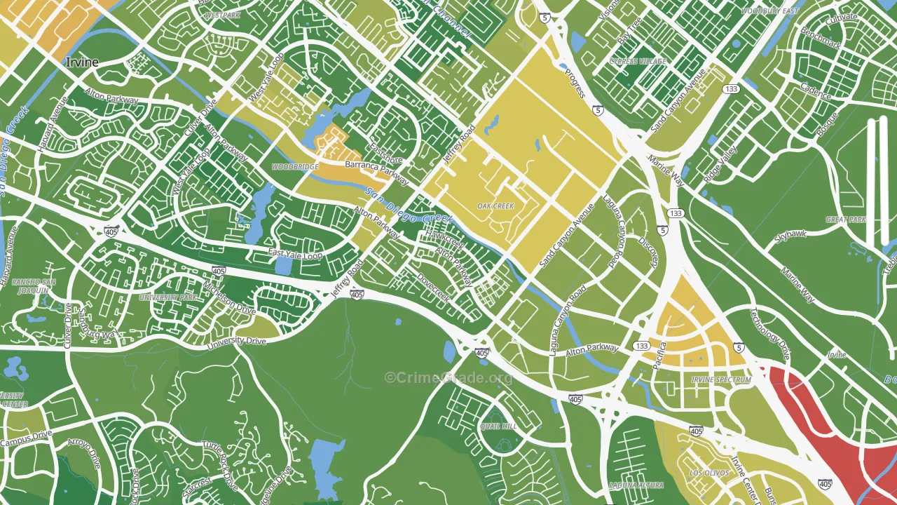 Oak Creek, Irvine, CA Map of Vehicle Theft Rates