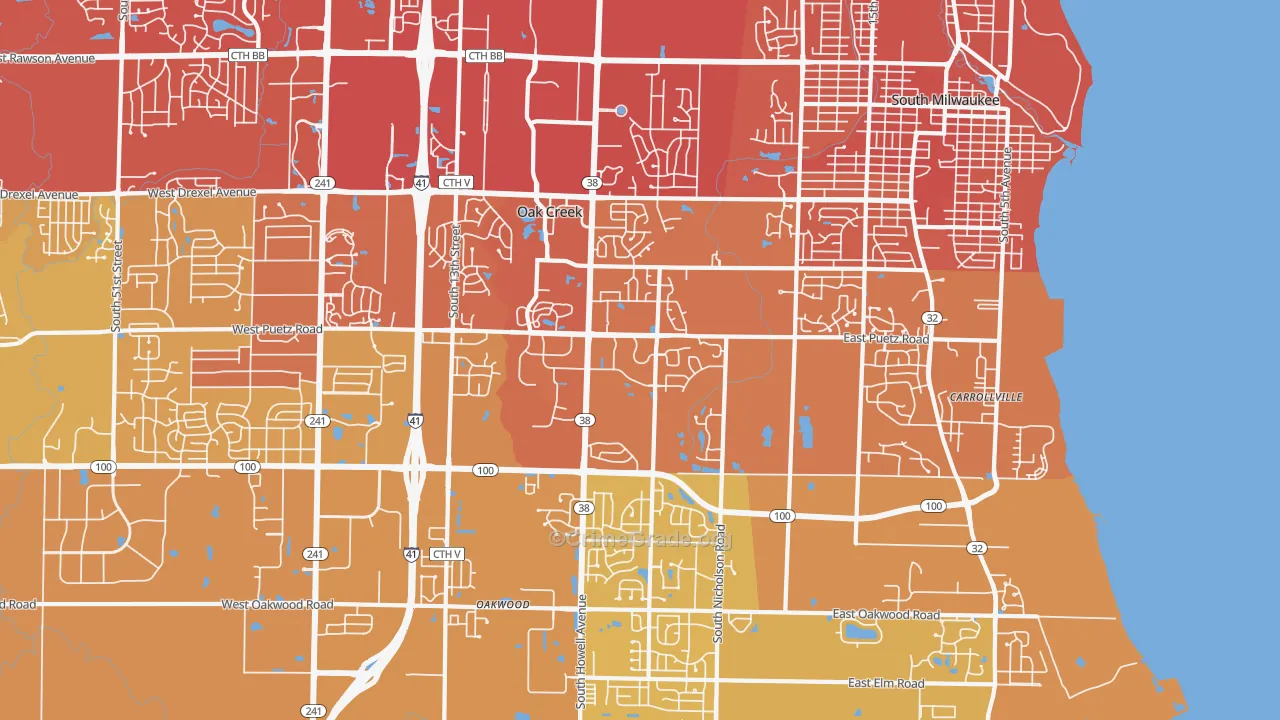 Oak Creek, WI Map of Vehicle Theft Rates