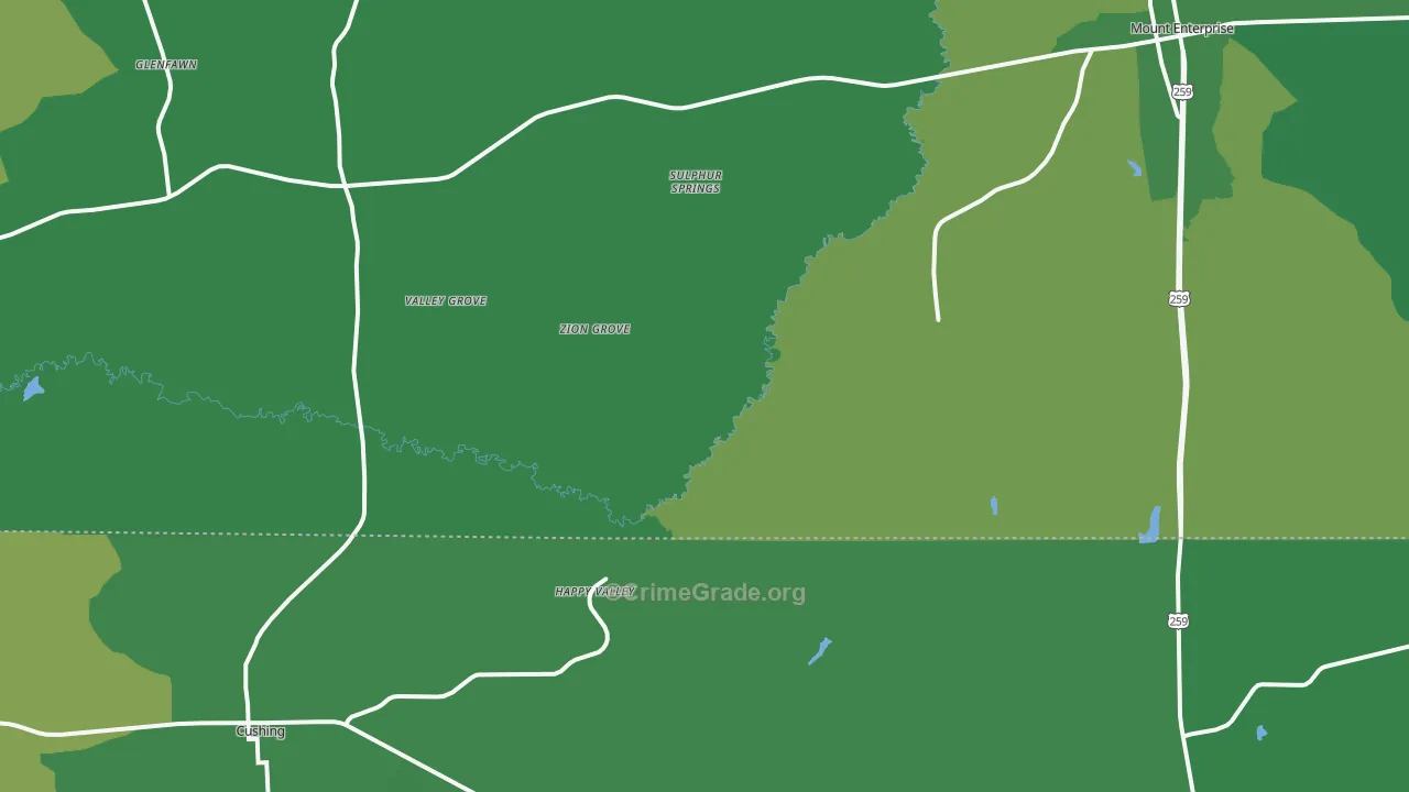 Oak Flat, TX Map of Vehicle Theft Rates