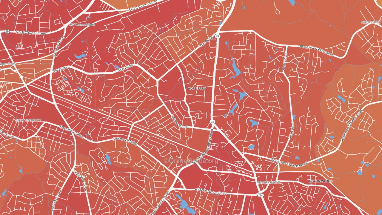 Oak Forest, Charlotte, NC Map of Vehicle Theft Rates