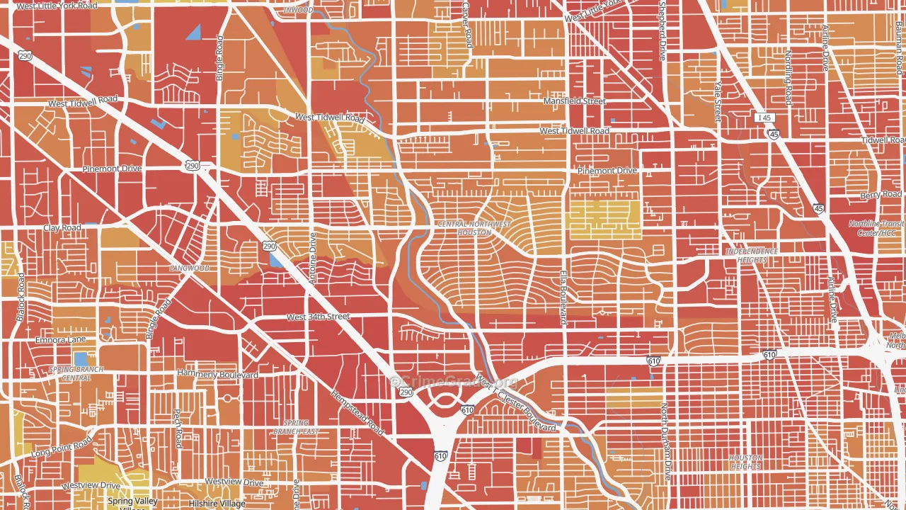 Oak Forest-Garden Oaks, Houston, TX Map of Vehicle Theft Rates