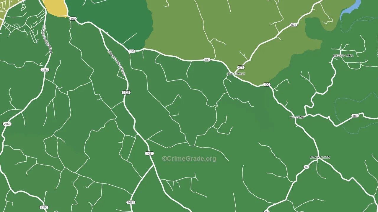 Oak Forest, KY Map of Vehicle Theft Rates