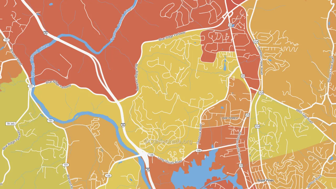 Oak Forest, NC Map of Vehicle Theft Rates