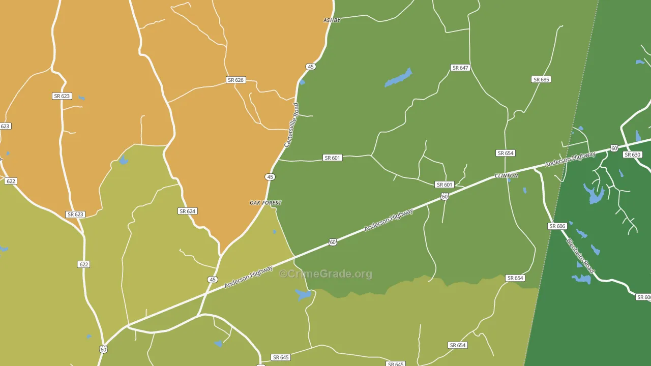 Oak Forest, VA Map of Vehicle Theft Rates