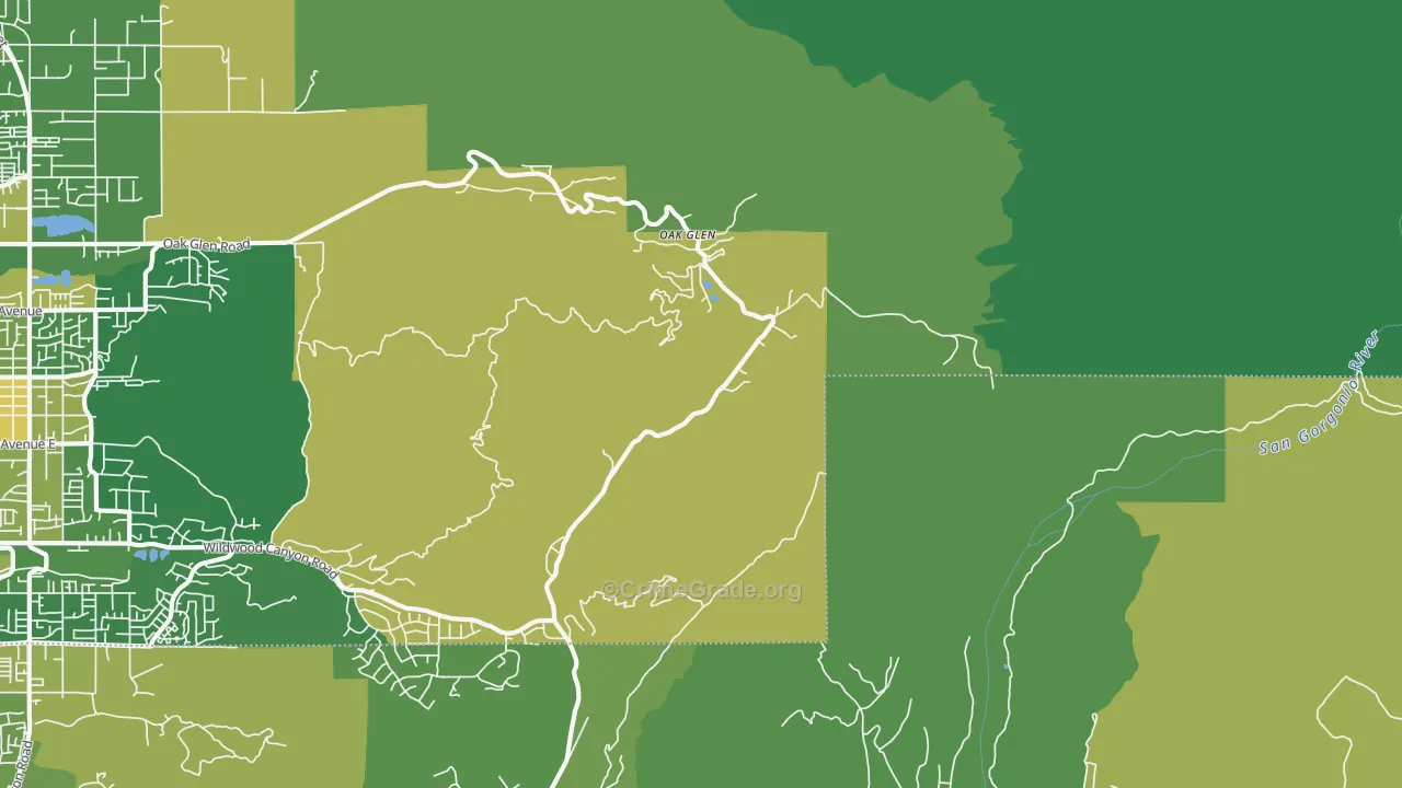 Oak Glen, CA Map of Vehicle Theft Rates