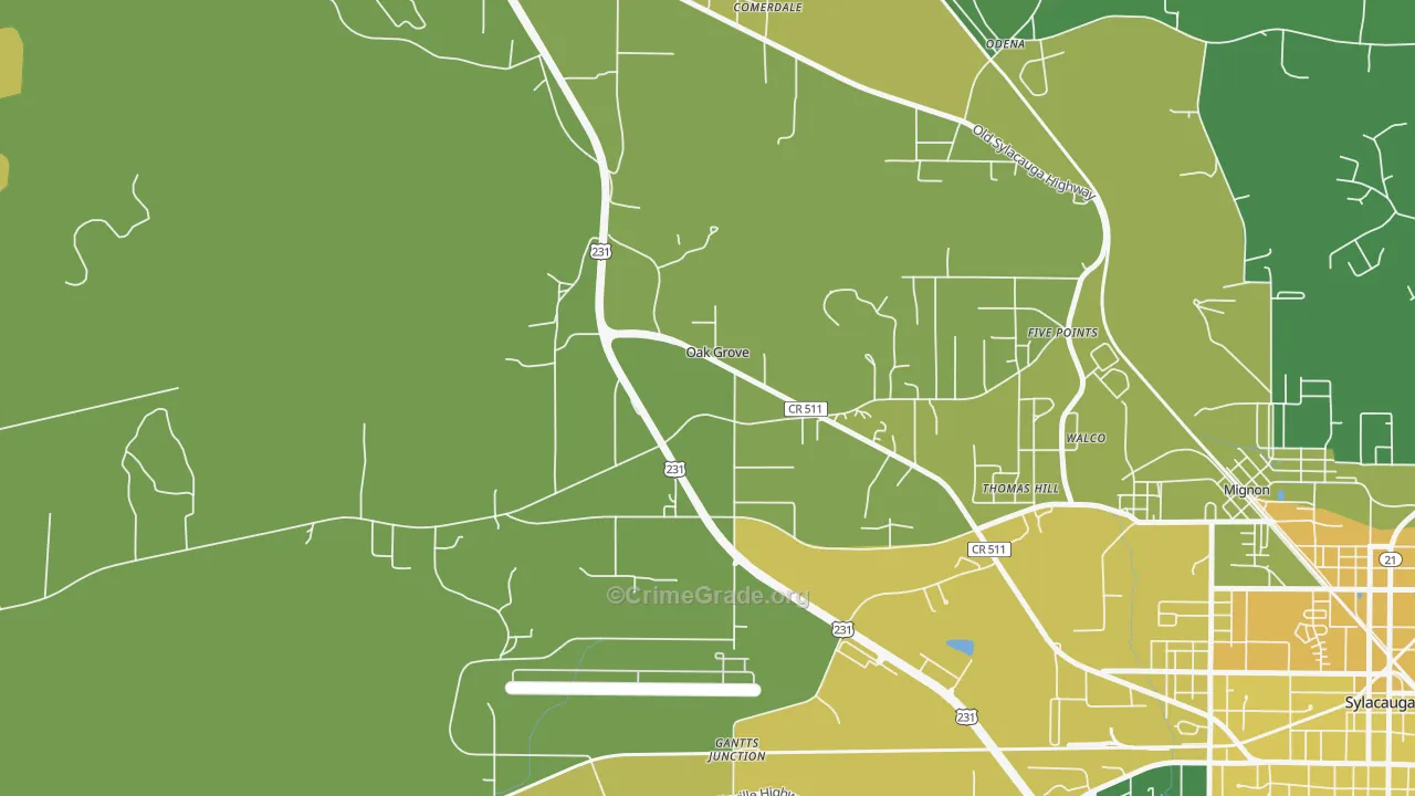 Oak Grove, AL Map of Vehicle Theft Rates