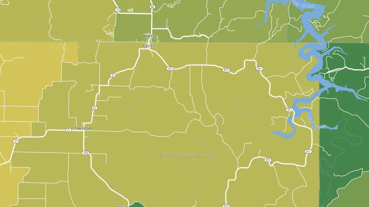 Oak Grove, AR Map of Vehicle Theft Rates