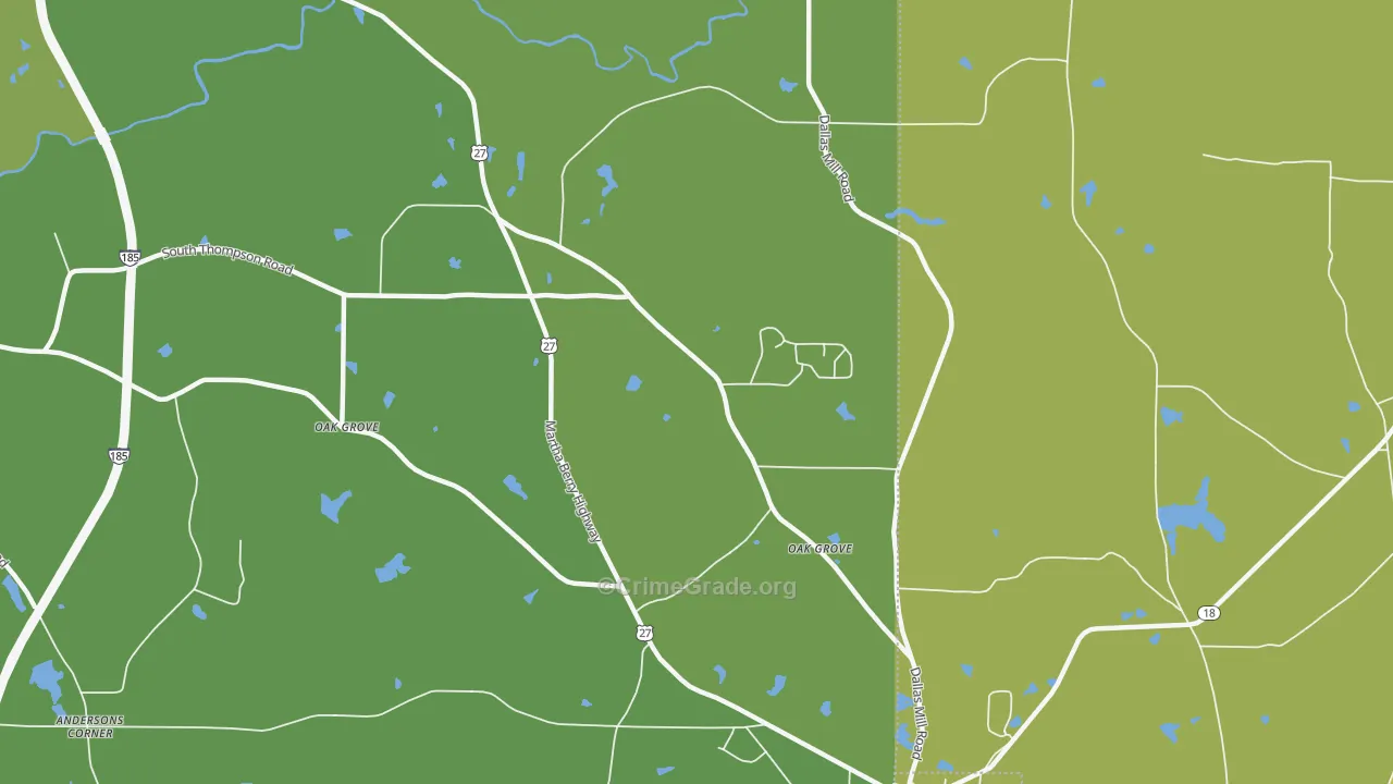 Oak Grove, GA Map of Vehicle Theft Rates