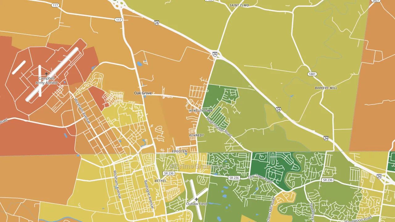 Oak Grove, KY Map of Vehicle Theft Rates