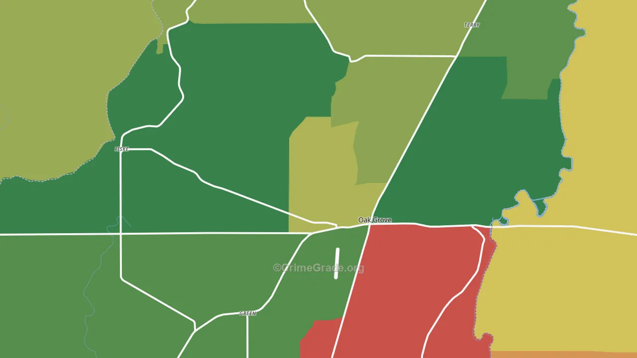 Oak Grove, LA Map of Vehicle Theft Rates