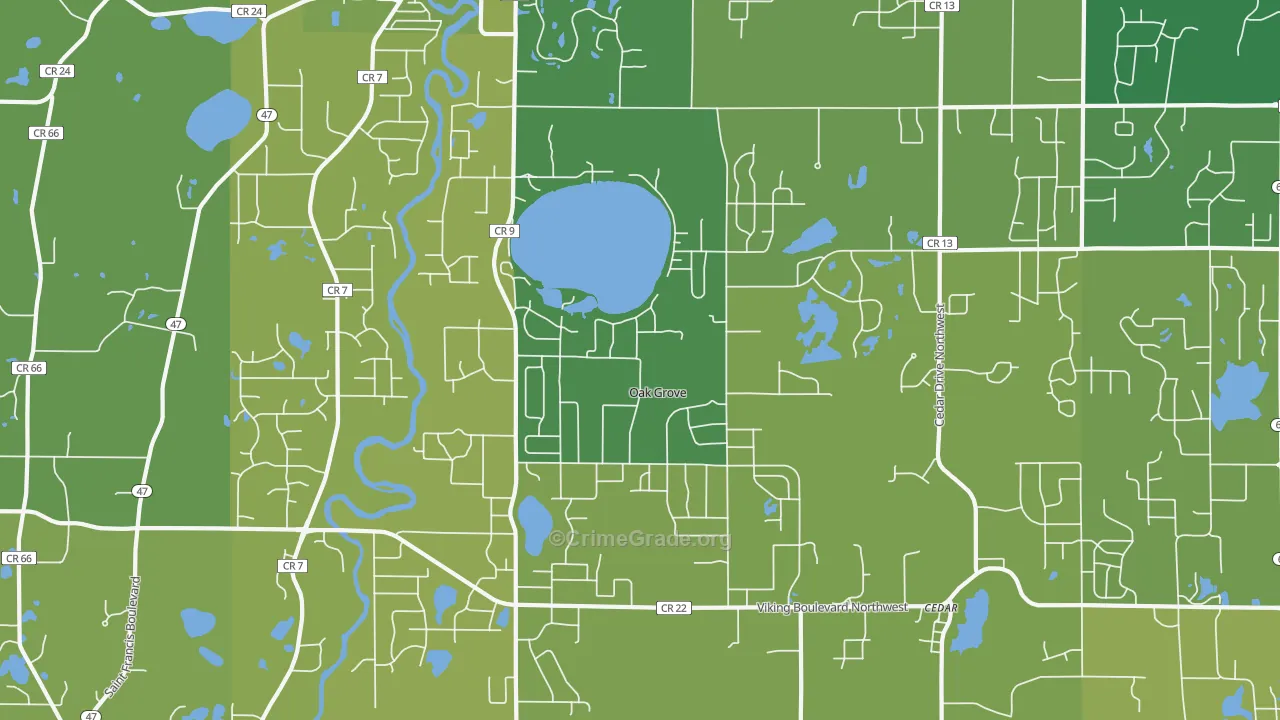 Oak Grove, MN Map of Vehicle Theft Rates