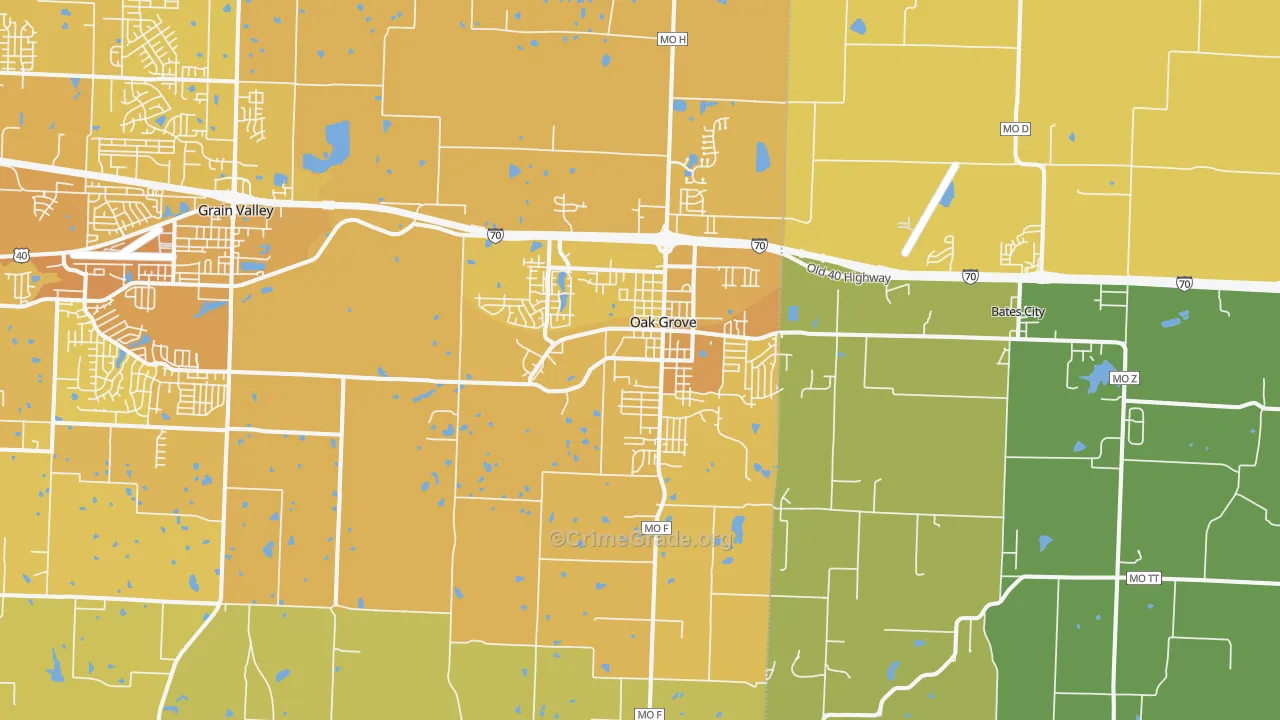 Oak Grove, MO Map of Vehicle Theft Rates