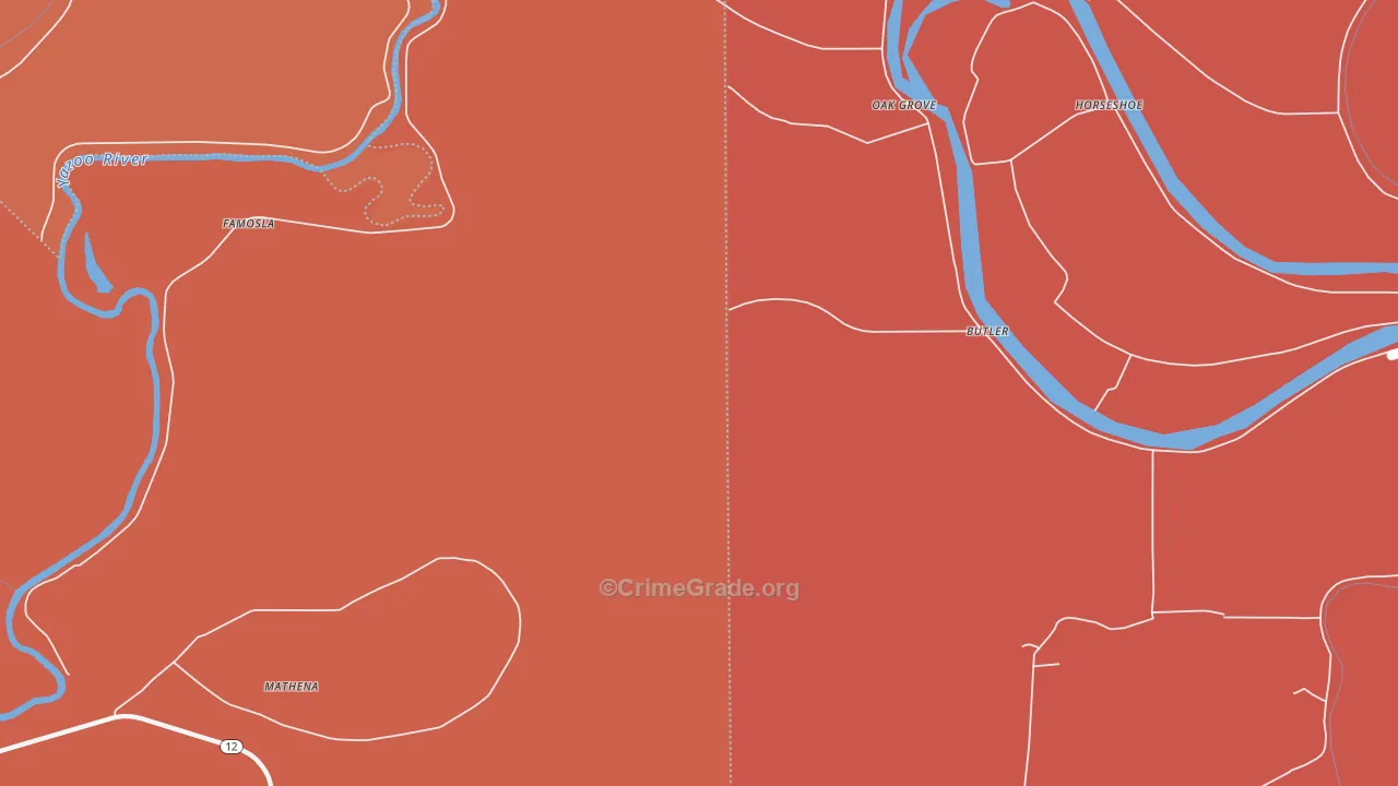 Oak Grove, MS Map of Vehicle Theft Rates