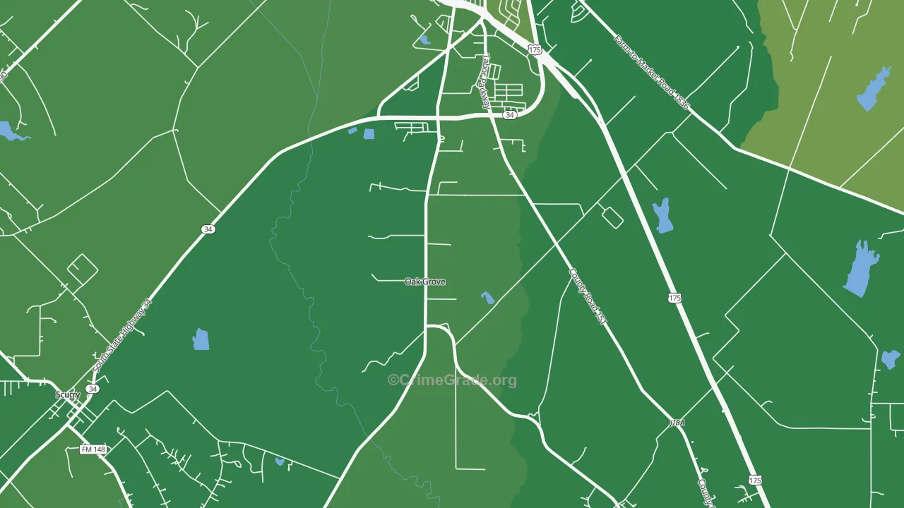 Oak Grove, TX Map of Vehicle Theft Rates
