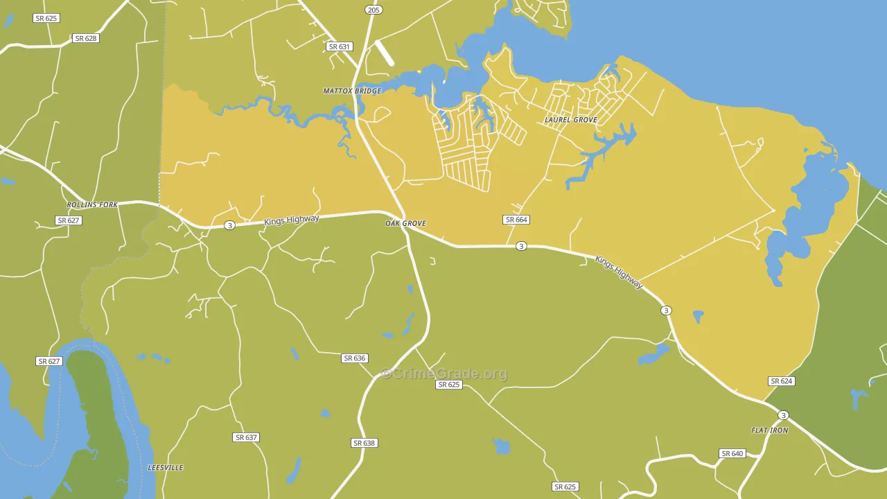 Oak Grove, VA Map of Vehicle Theft Rates