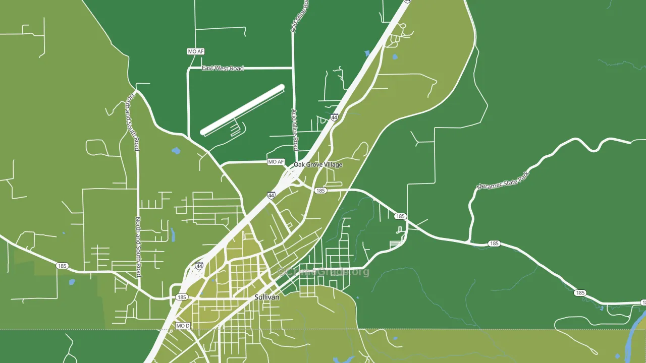 Oak Grove Village, MO Map of Vehicle Theft Rates