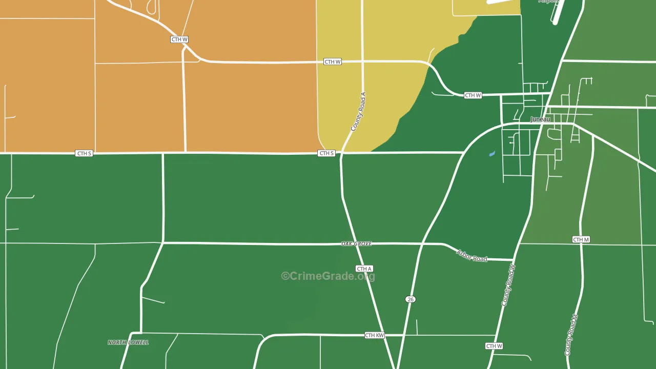 Oak Grove, WI Map of Vehicle Theft Rates