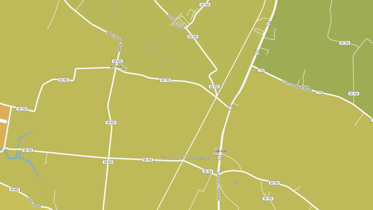 Oak Hall, VA Map of Vehicle Theft Rates