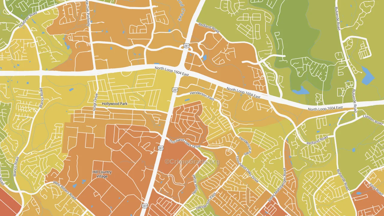 Oak Haven Heights, San Antonio, TX Map of Vehicle Theft Rates