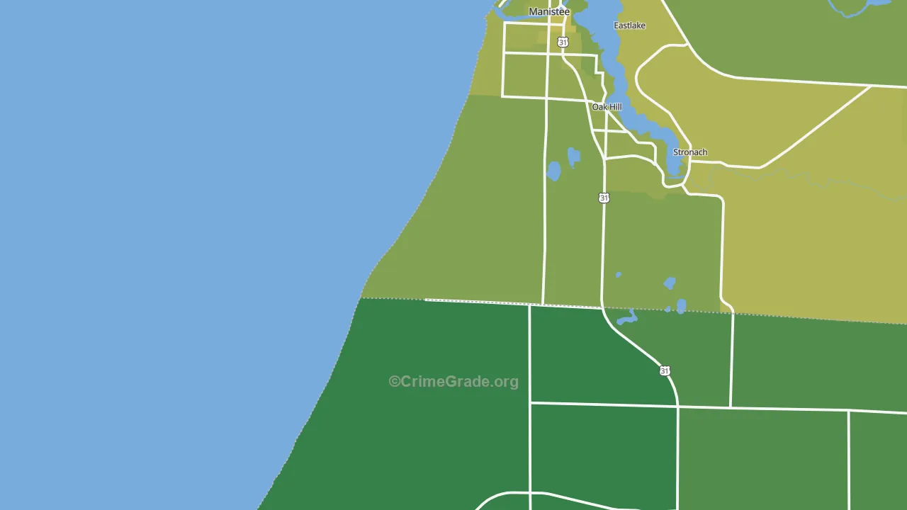 Oak Hill, MI Map of Vehicle Theft Rates