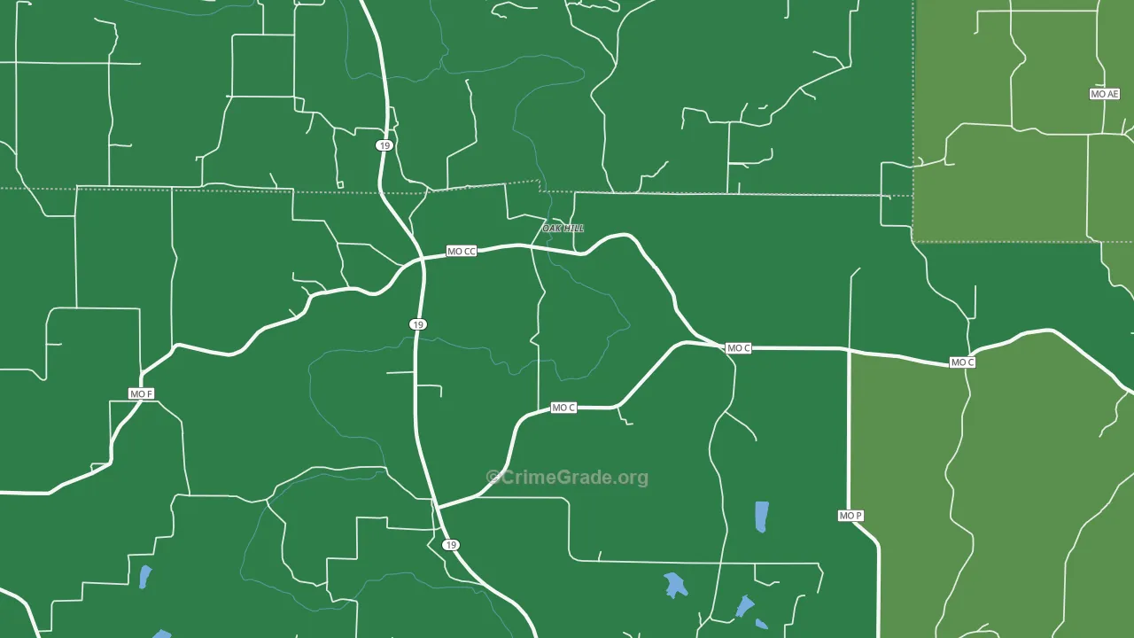 Oak Hill, MO Map of Vehicle Theft Rates