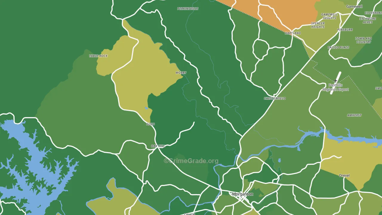 Oak Hill, NC Map of Vehicle Theft Rates