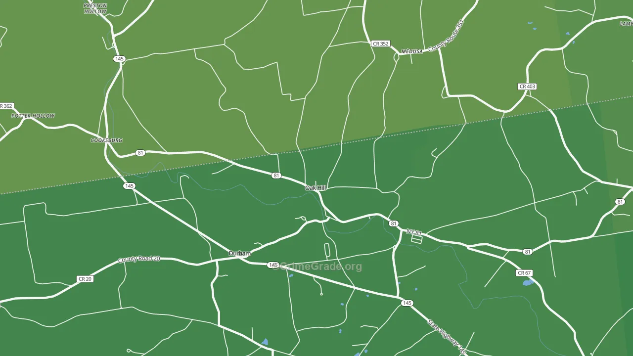 Oak Hill, NY Map of Vehicle Theft Rates