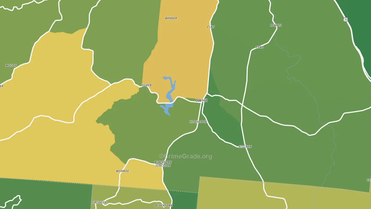 Oak Hill, OH Map of Vehicle Theft Rates