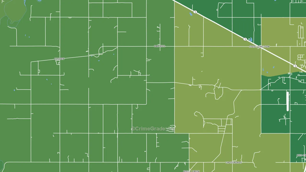 Oak Hill, OK Map of Vehicle Theft Rates