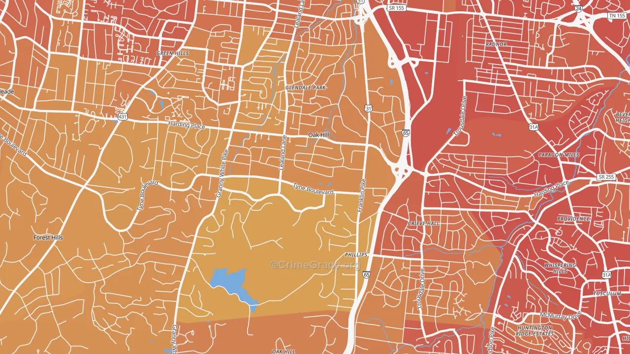 Oak Hill, TN Map of Vehicle Theft Rates