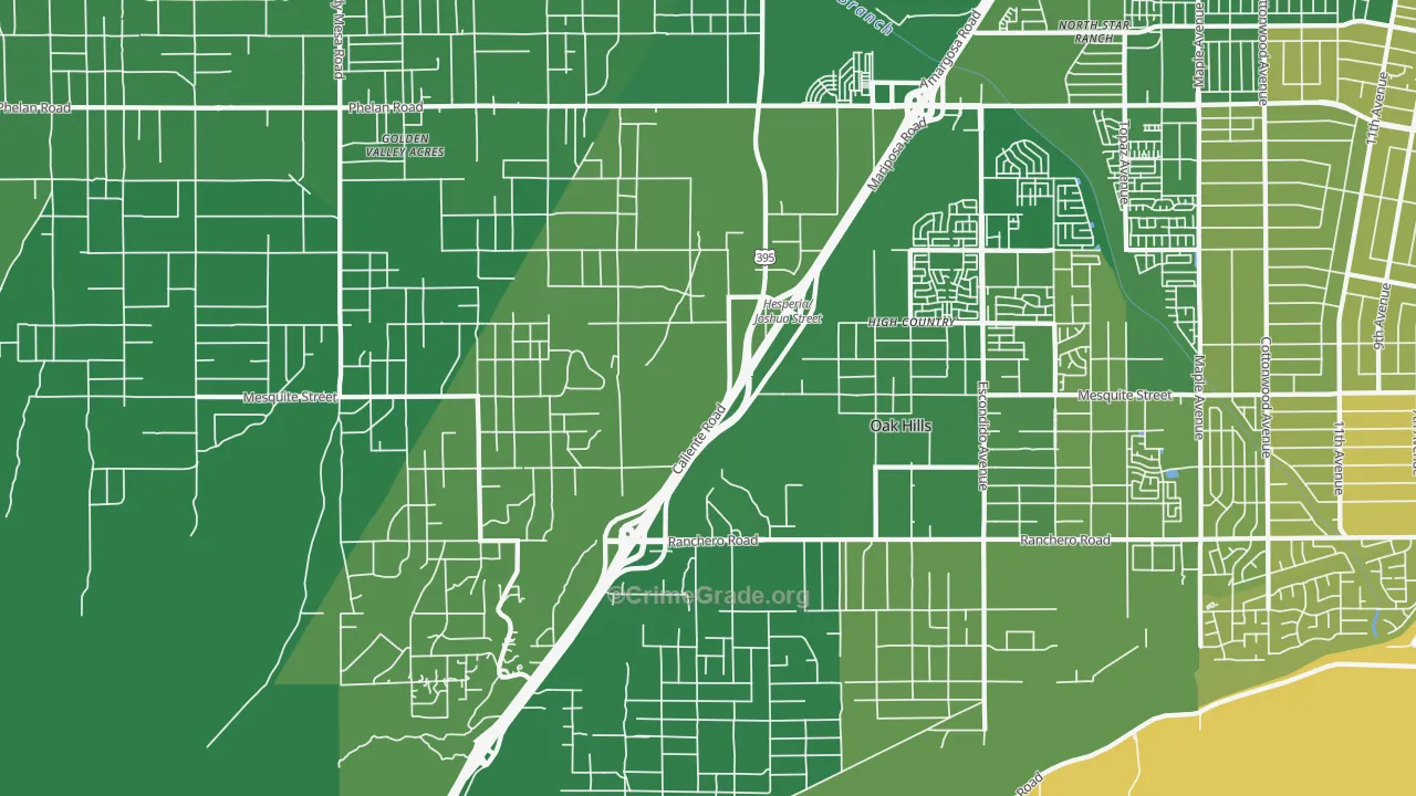Oak Hills, CA Map of Vehicle Theft Rates