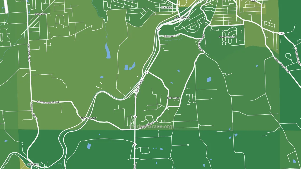 Oak Hills, PA Map of Vehicle Theft Rates