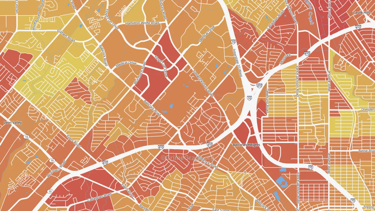 Oak Hills, San Antonio, TX Map of Vehicle Theft Rates