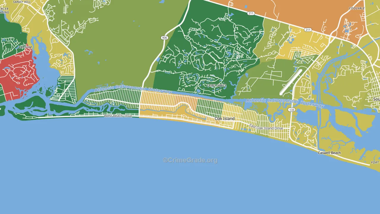 Oak Island, NC Map of Vehicle Theft Rates