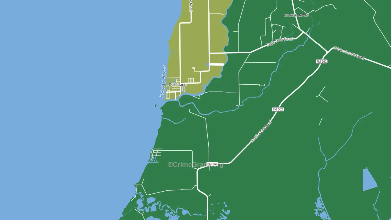 Oak Island, TX Map of Vehicle Theft Rates