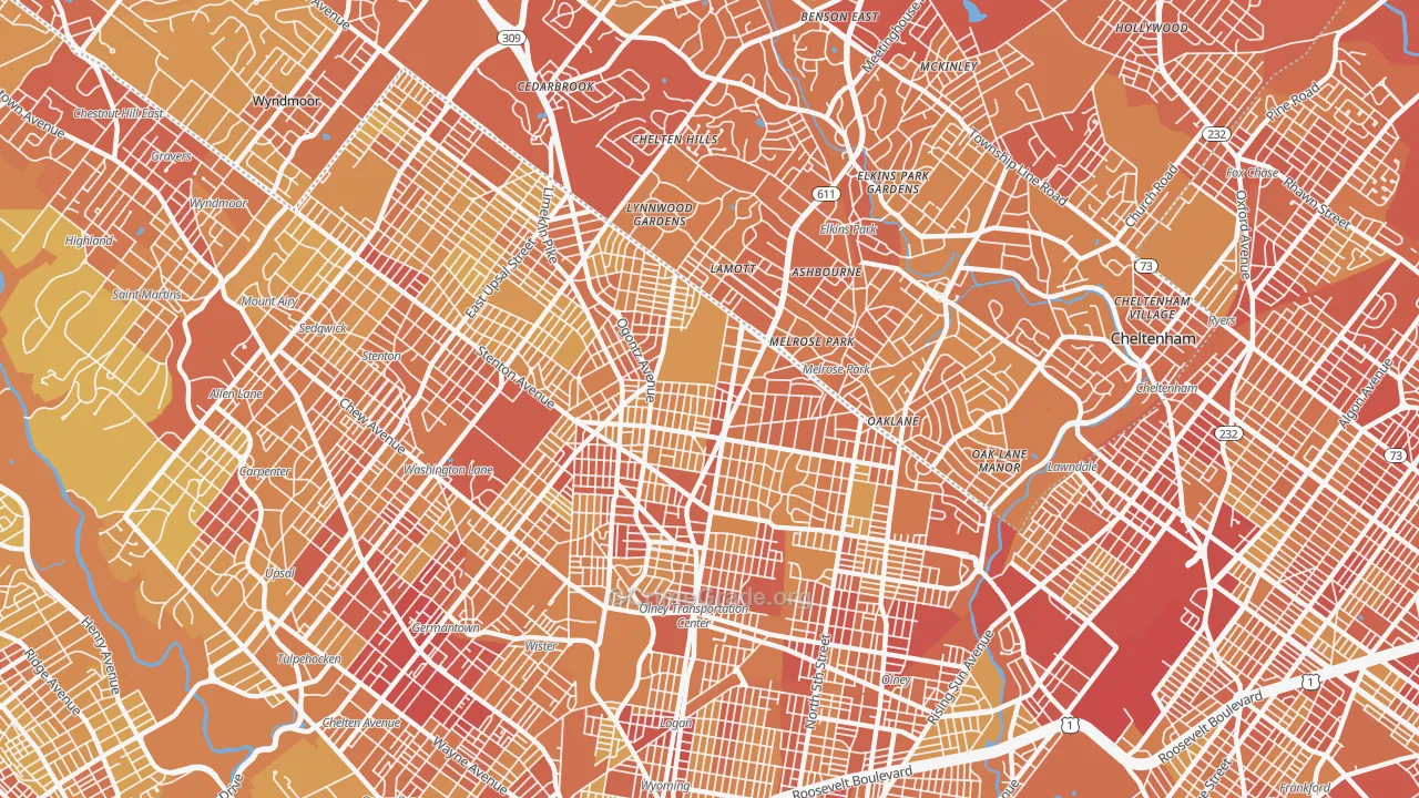 Oak Lane, Philadelphia, PA Map of Vehicle Theft Rates