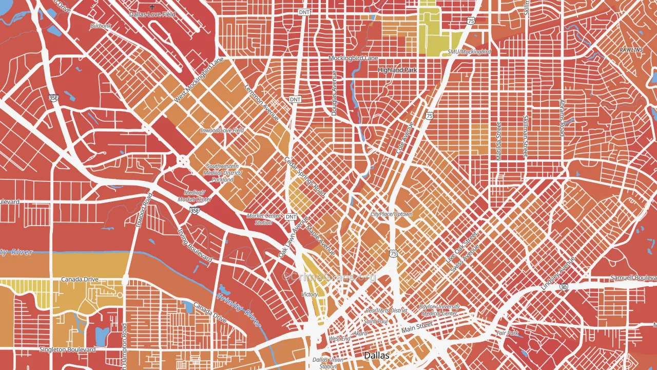 Oak Lawn, Dallas, TX Map of Vehicle Theft Rates
