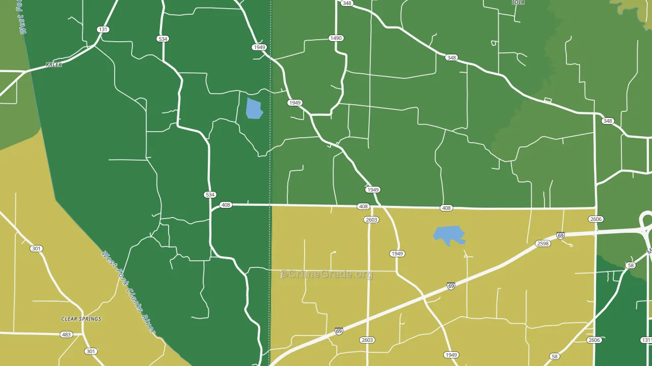 Oak Level, KY Map of Vehicle Theft Rates
