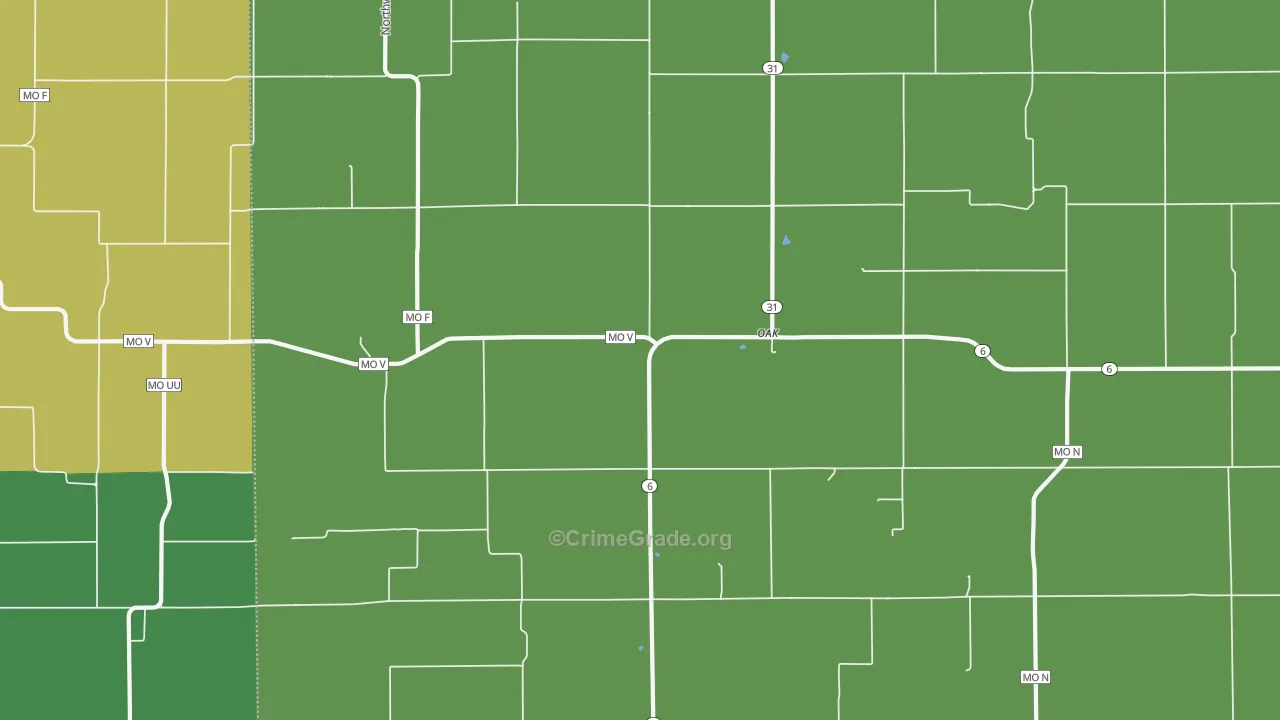 Oak, MO Map of Vehicle Theft Rates