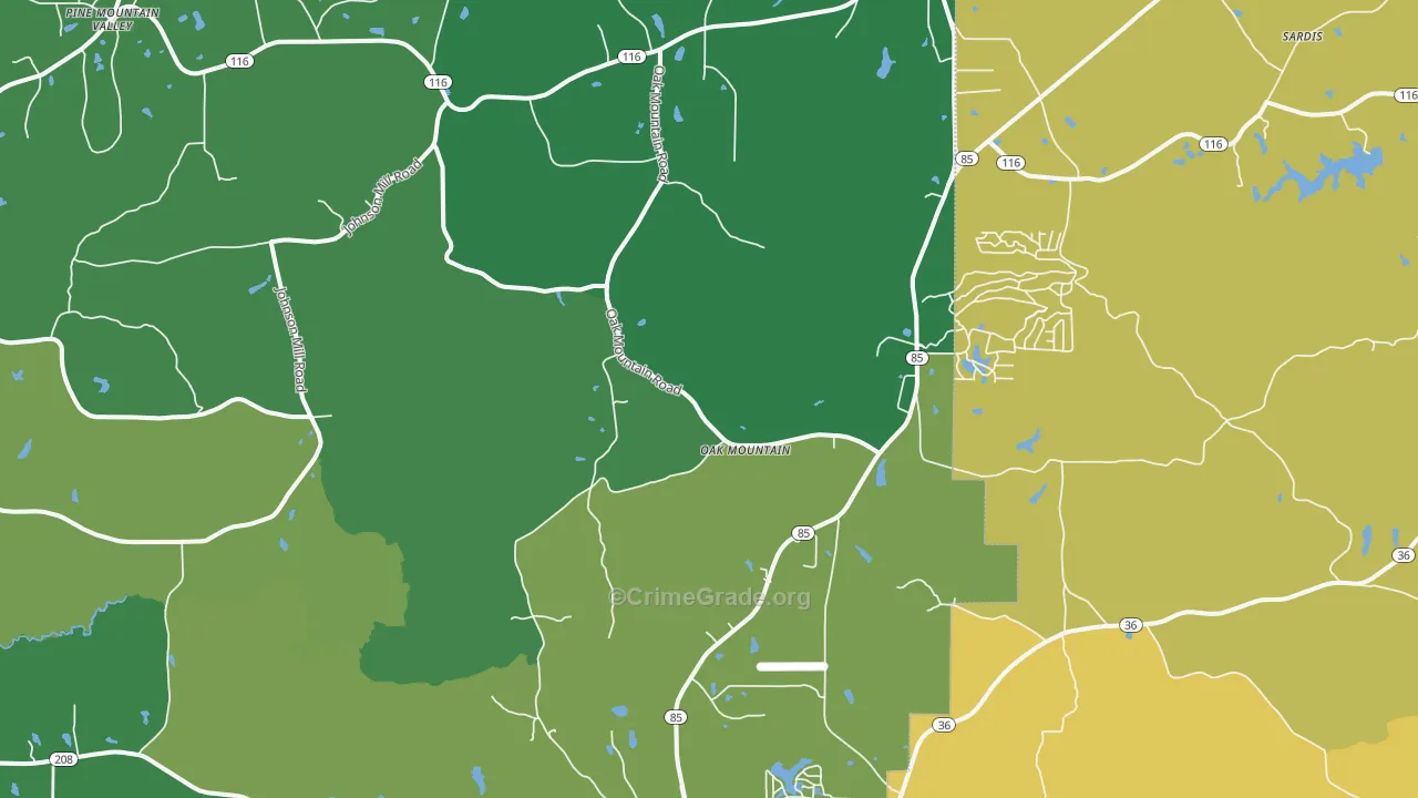Oak Mountain, GA Map of Vehicle Theft Rates