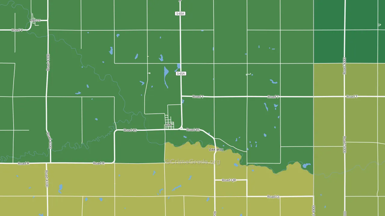 Oak, NE Map of Vehicle Theft Rates