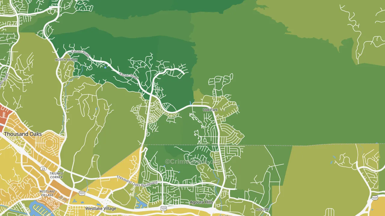 Oak Park, CA Map of Vehicle Theft Rates
