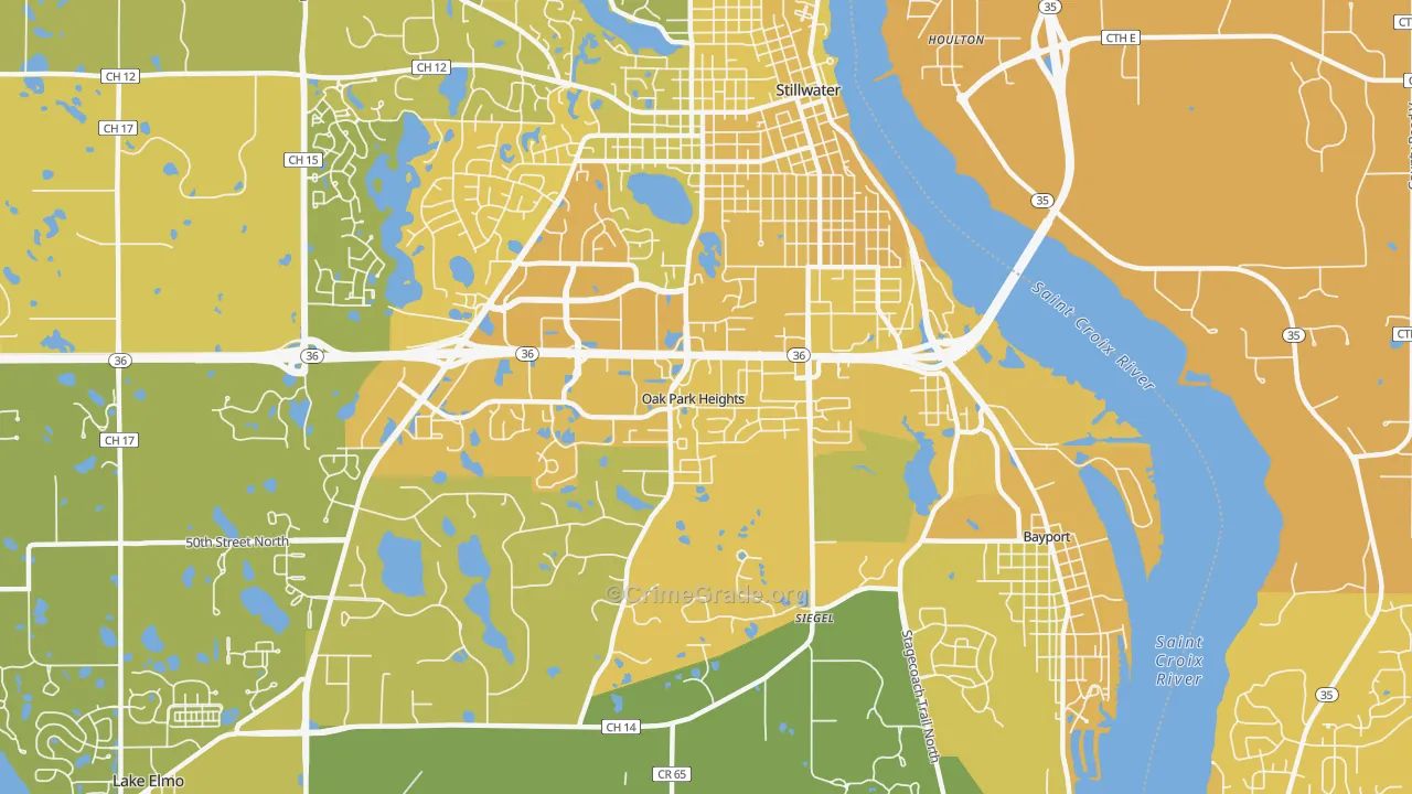 Oak Park Heights, MN Map of Vehicle Theft Rates