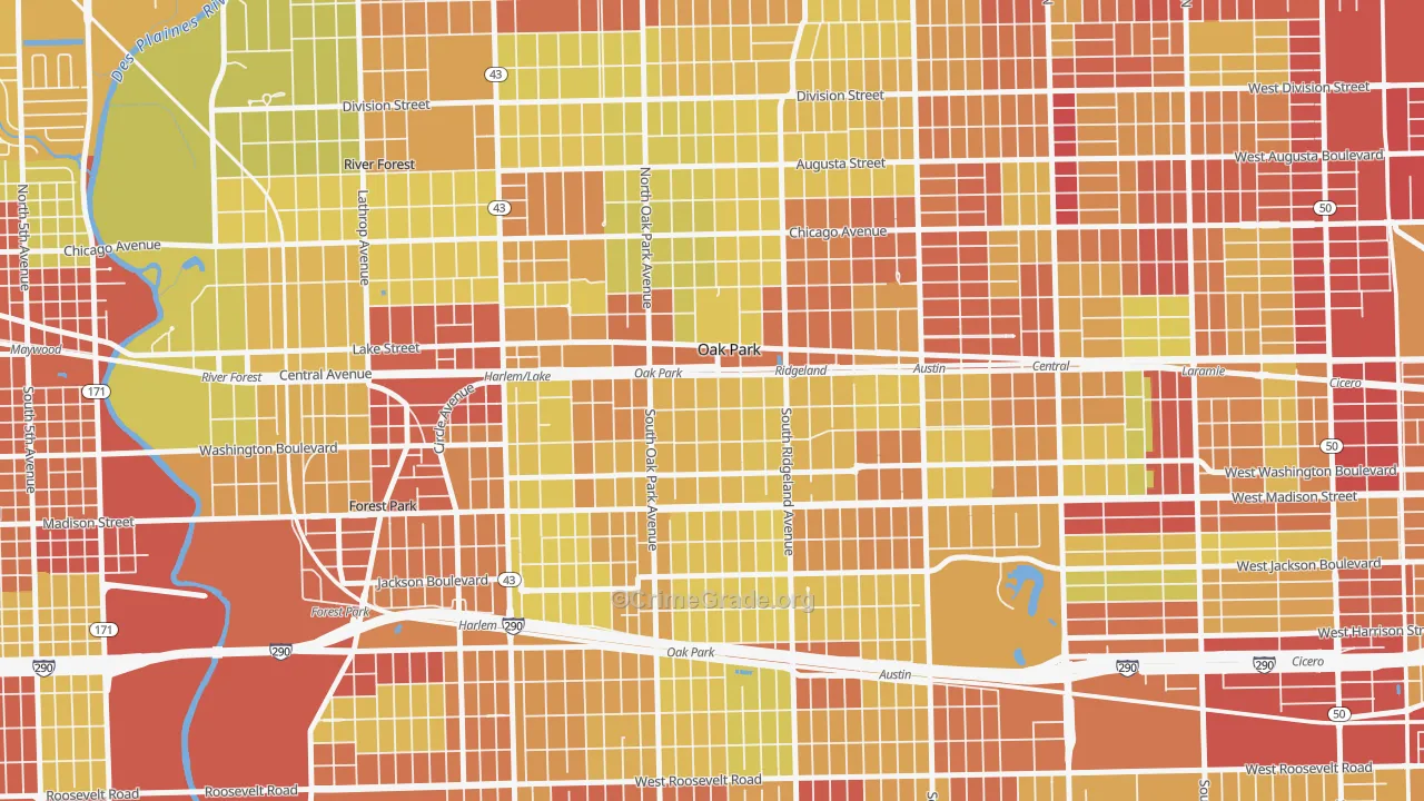 Oak Park, IL Map of Vehicle Theft Rates