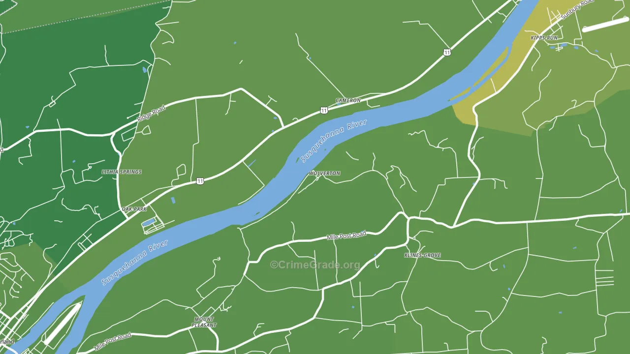Oak Park, PA Map of Vehicle Theft Rates
