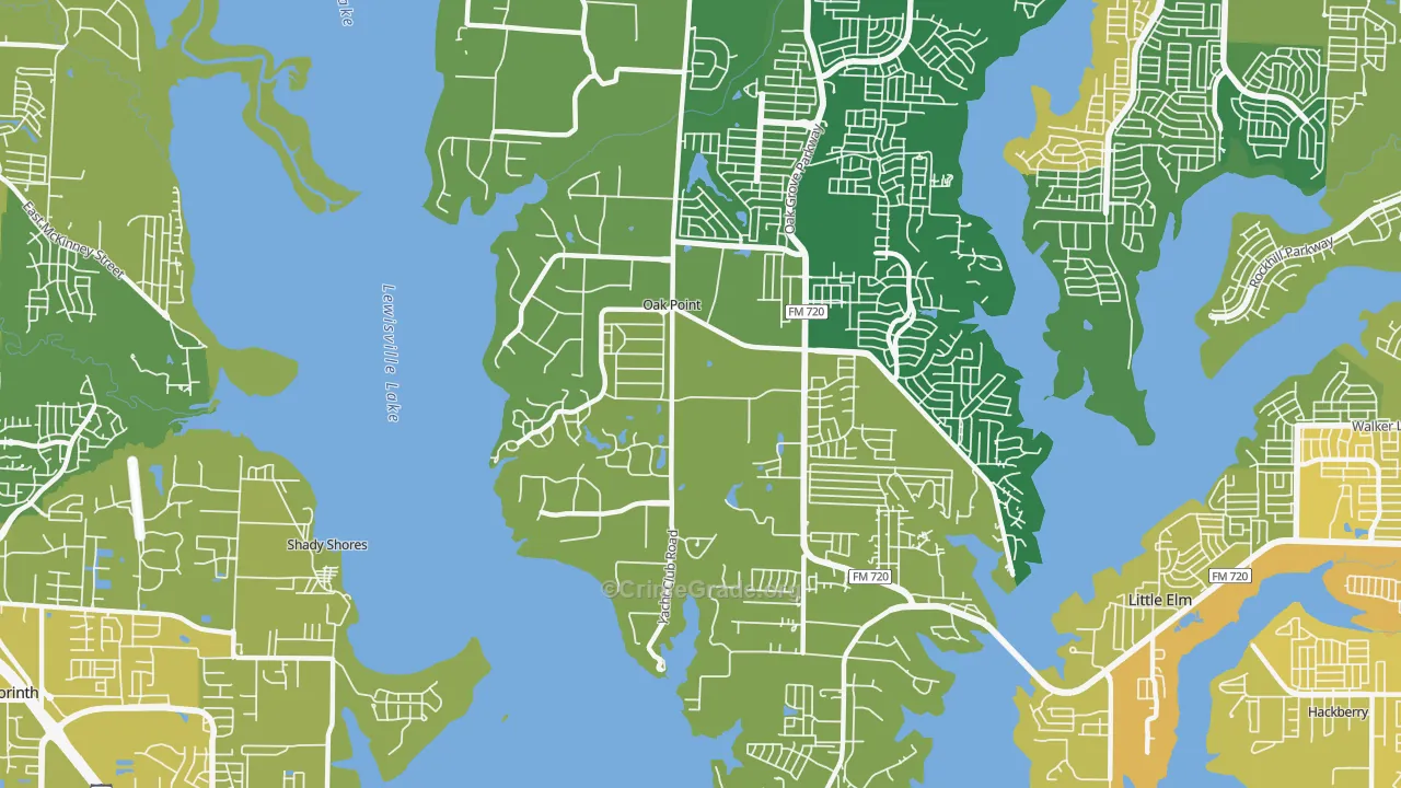 Oak Point, TX Map of Vehicle Theft Rates