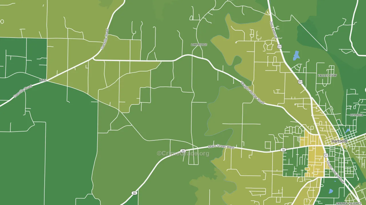 Oak Ridge, AL Map of Vehicle Theft Rates