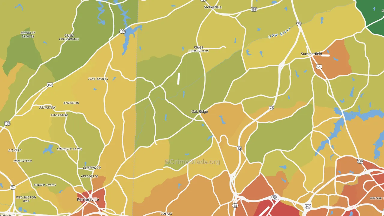 Oak Ridge, NC Map of Vehicle Theft Rates